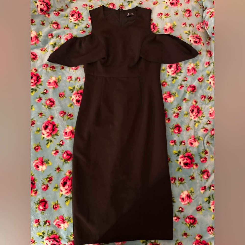 Bardot XS Black Dress - cold shoulder w/ off shoulder ruffle sleeves mini dress